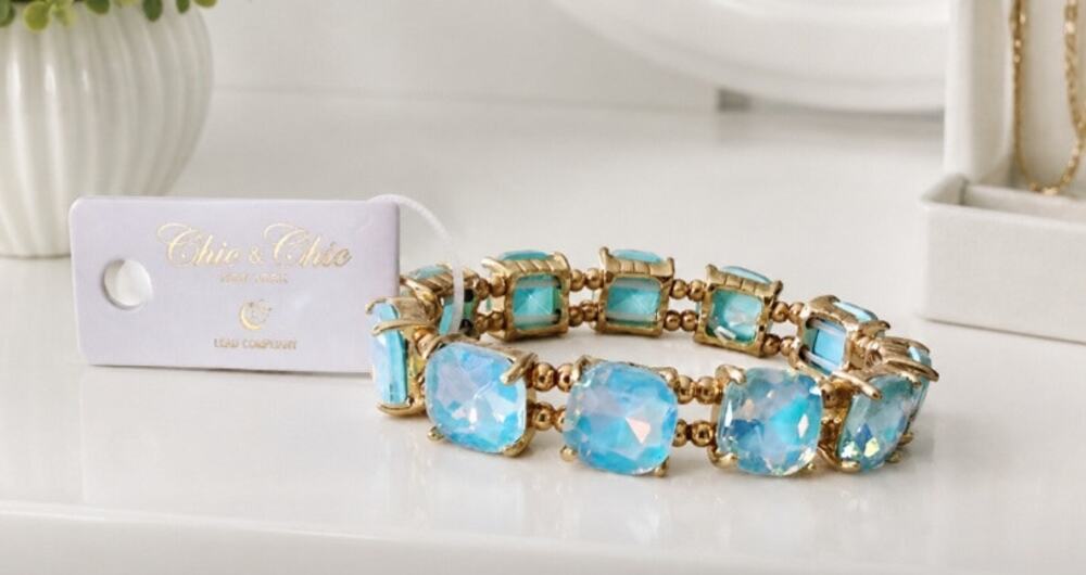 Chic & Chic Gold Blue AB Stone Stretch Bracelet New